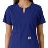 Force Essentials Women's Notch Neck Tunic Knit Panel Scrub Top Galaxy Blue front detail