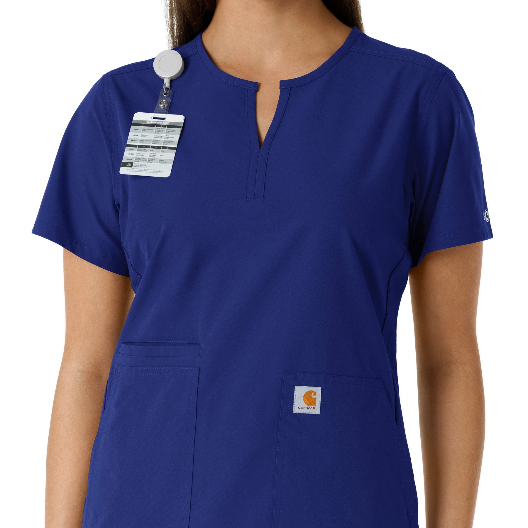 Force Essentials Women's Notch Neck Tunic Knit Panel Scrub Top Galaxy Blue side detail 1