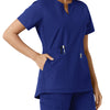 Force Essentials Women's Notch Neck Tunic Knit Panel Scrub Top Galaxy Blue hemline detail
