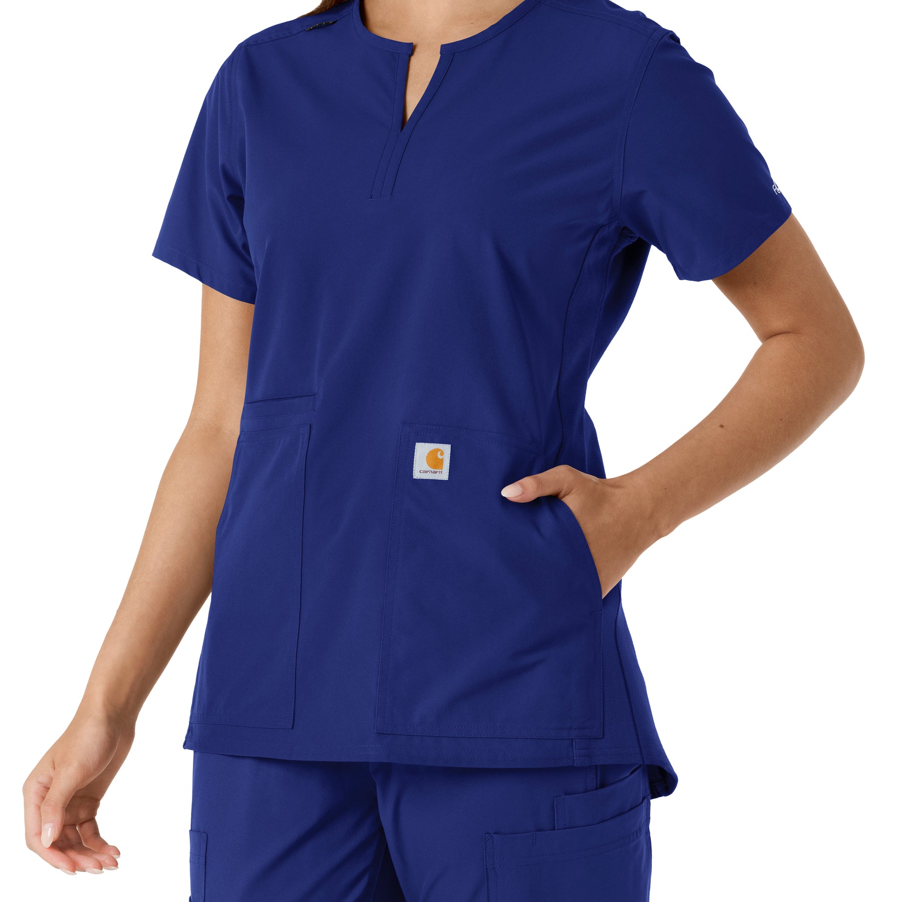 Carhartt Force Essentials Women's Notch Neck Tunic Knit Panel Scrub Top - Galaxy Blue