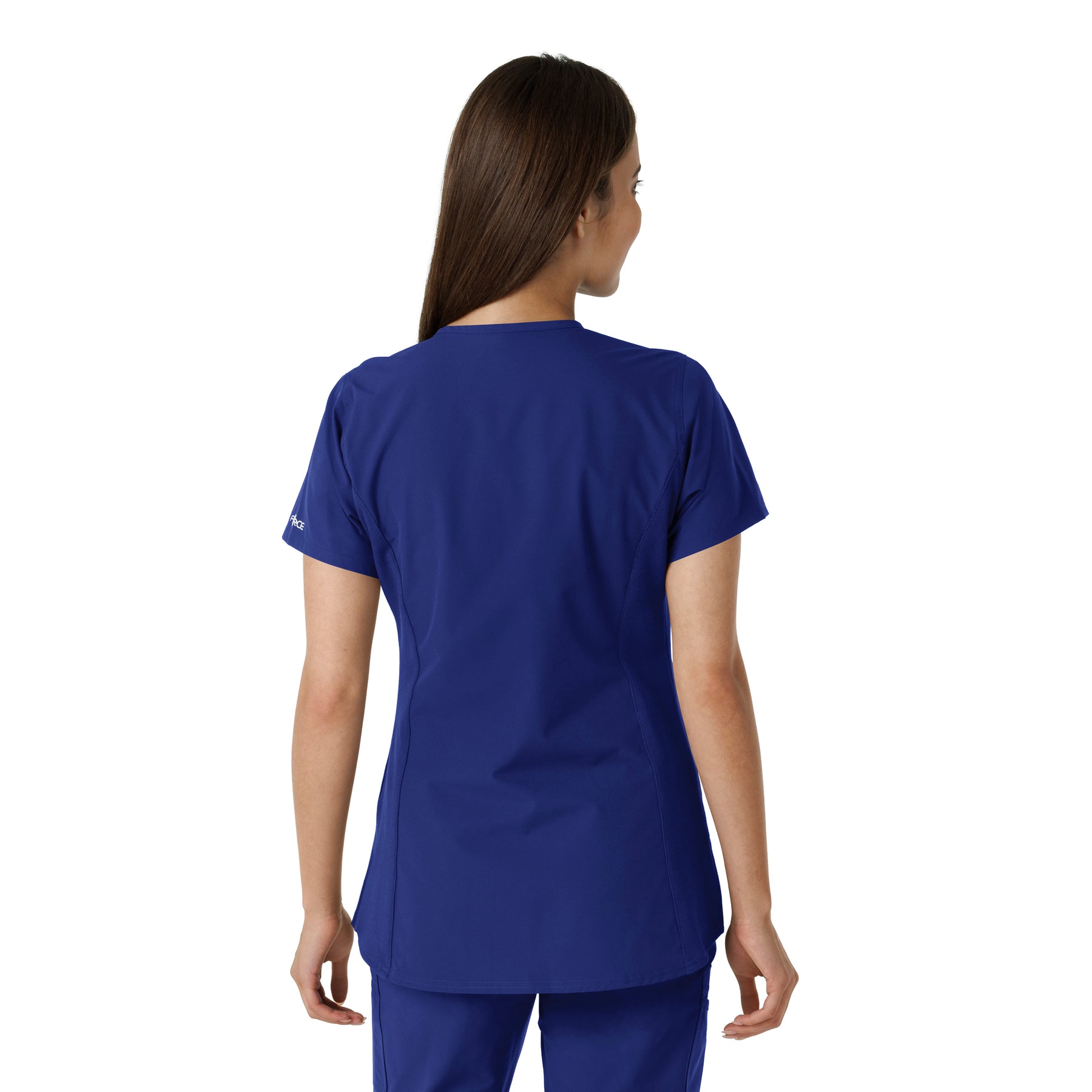 Force Essentials Women's Notch Neck Tunic Knit Panel Scrub Top Galaxy Blue back view