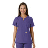 Force Essentials Women's Notch Neck Tunic Knit Panel Scrub Top Grape