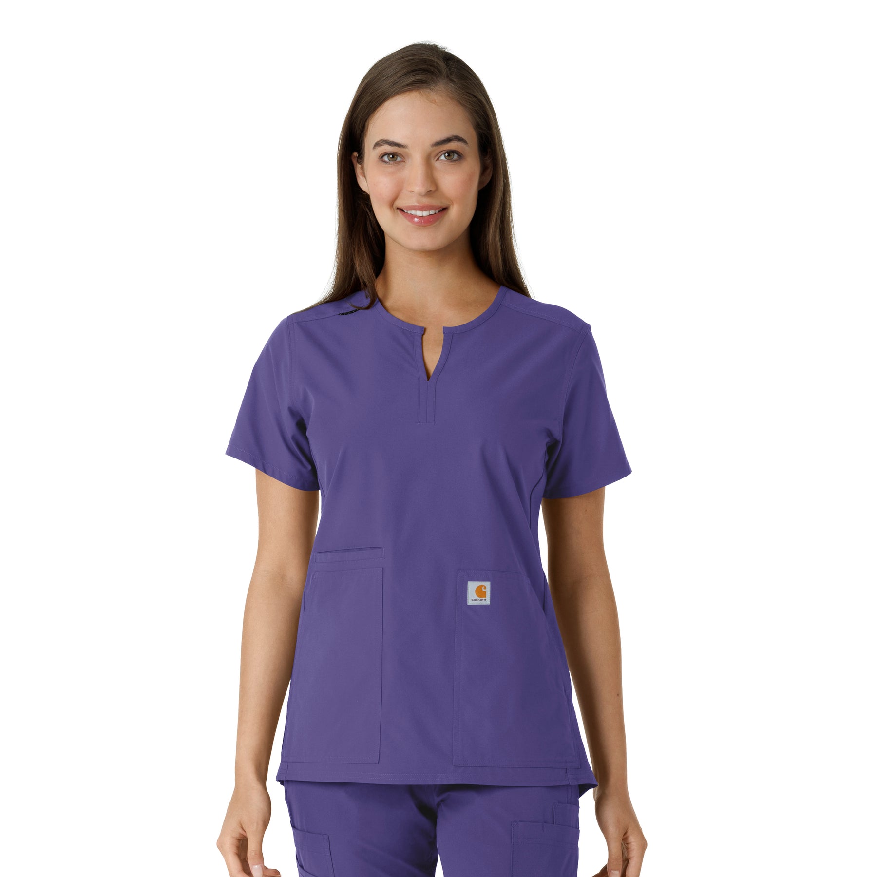 Force Essentials Women's Notch Neck Tunic Knit Panel Scrub Top Grape