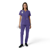 Force Essentials Women's Notch Neck Tunic Knit Panel Scrub Top Grape full scrub set