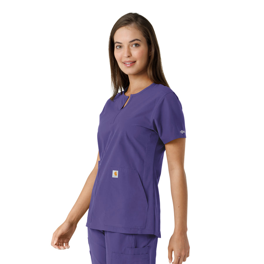 Force Essentials Women's Notch Neck Tunic Knit Panel Scrub Top Grape side view