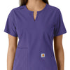 Force Essentials Women's Notch Neck Tunic Knit Panel Scrub Top Grape front detail
