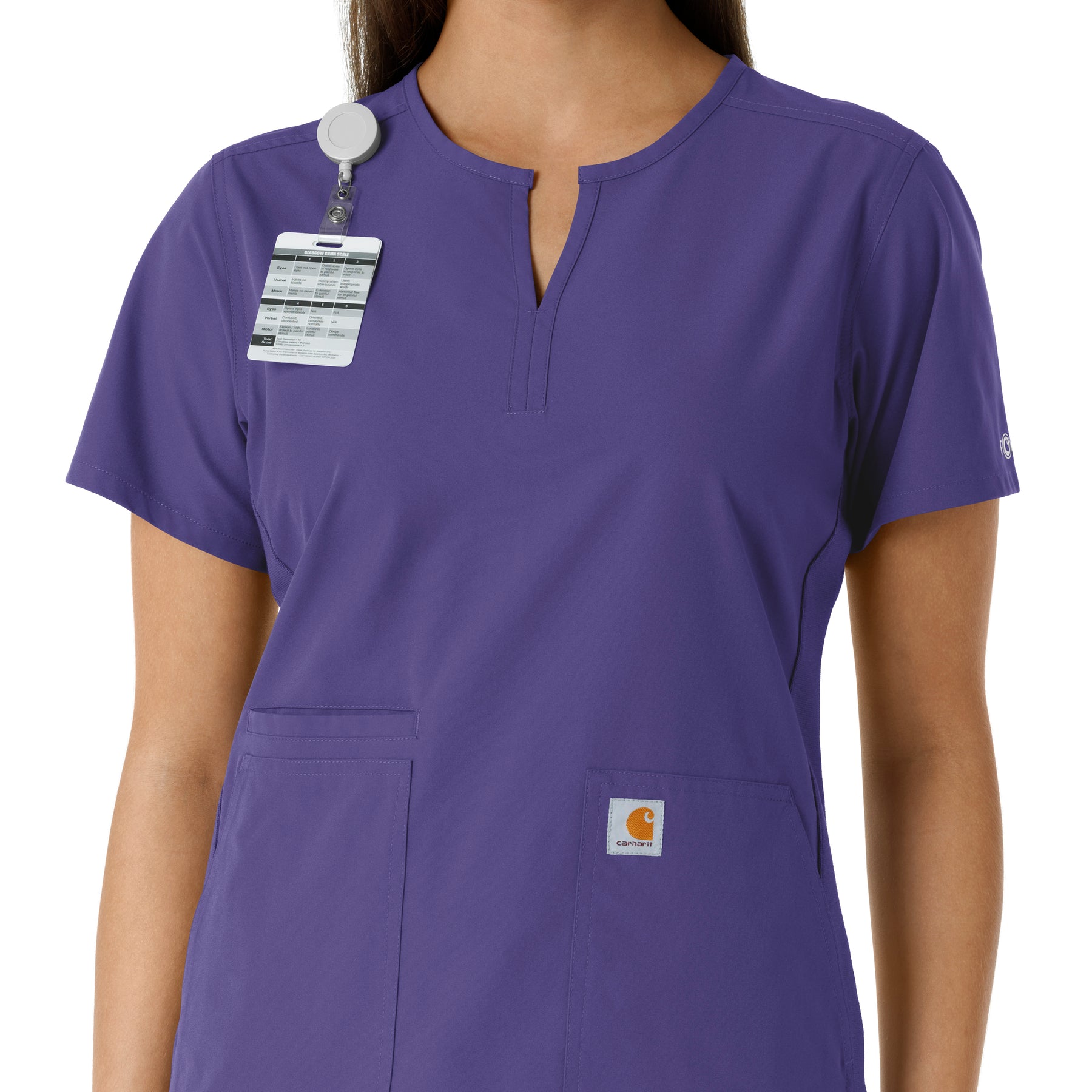 Force Essentials Women's Notch Neck Tunic Knit Panel Scrub Top Grape side detail 1