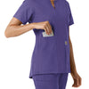 Force Essentials Women's Notch Neck Tunic Knit Panel Scrub Top Grape side detail 2