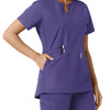 Force Essentials Women's Notch Neck Tunic Knit Panel Scrub Top Grape hemline detail