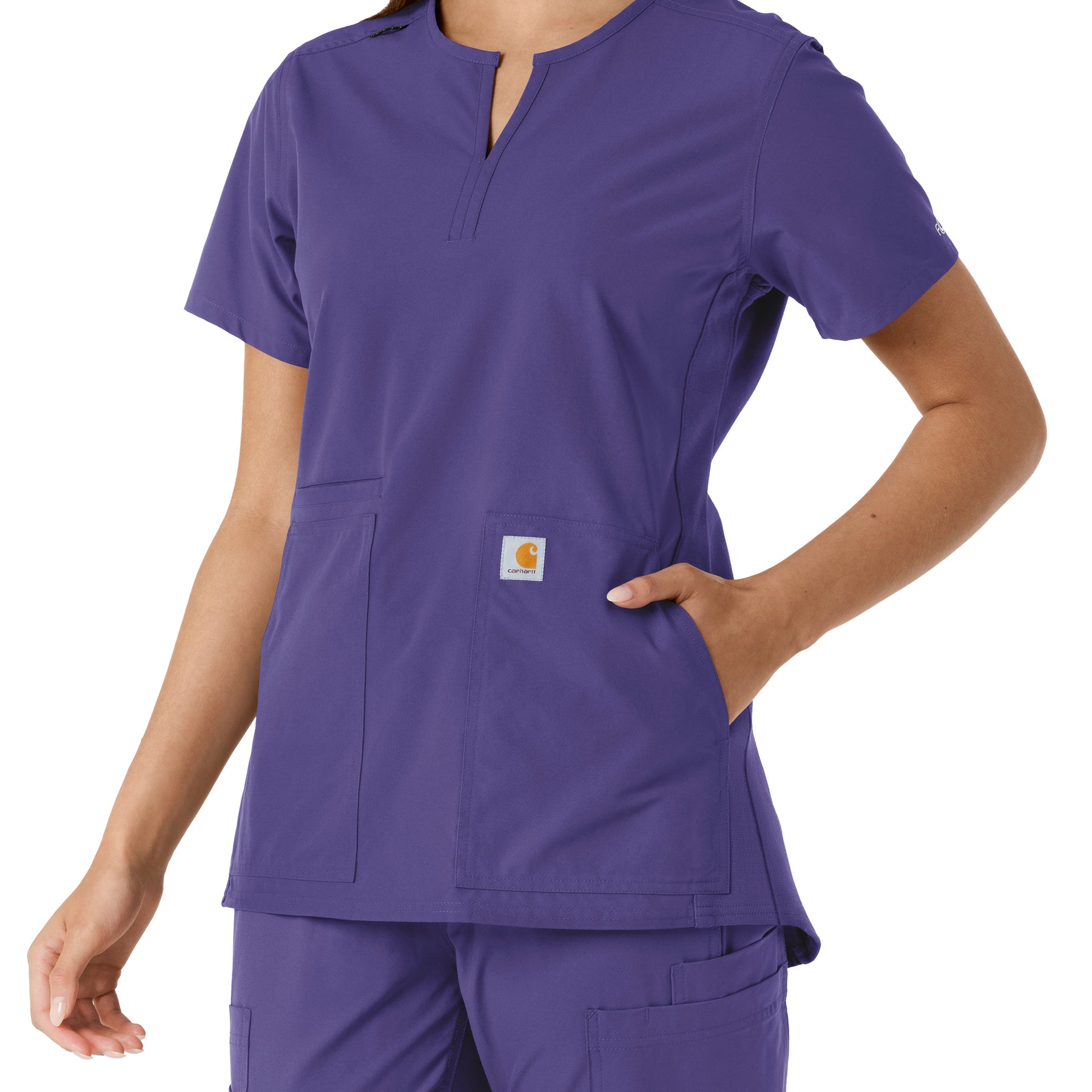 Carhartt Force Essentials Women's Notch Neck Tunic Knit Panel Scrub Top - Grape