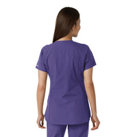 Force Essentials Women's Notch Neck Tunic Knit Panel Scrub Top Grape back view