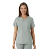 Force Essentials Women's Notch Neck Tunic Knit Panel Scrub Top Grey