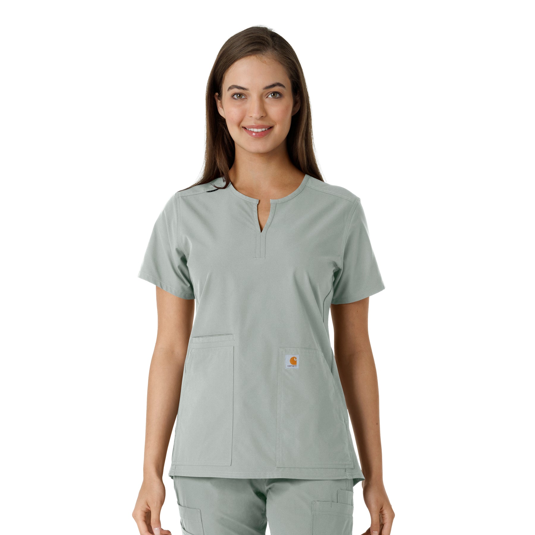 Force Essentials Women's Notch Neck Tunic Knit Panel Scrub Top Grey
