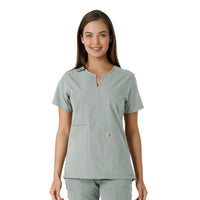 Force Essentials Women's Notch Neck Tunic Knit Panel Scrub Top Grey
