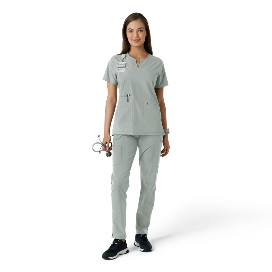 Force Essentials Women's Notch Neck Tunic Knit Panel Scrub Top Grey full scrub set