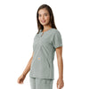 Force Essentials Women's Notch Neck Tunic Knit Panel Scrub Top Grey side view