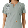 Force Essentials Women's Notch Neck Tunic Knit Panel Scrub Top Grey side detail 1