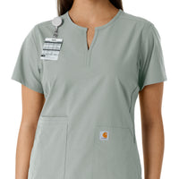 Force Essentials Women's Notch Neck Tunic Knit Panel Scrub Top Grey side detail 1