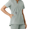 Force Essentials Women's Notch Neck Tunic Knit Panel Scrub Top Grey hemline detail