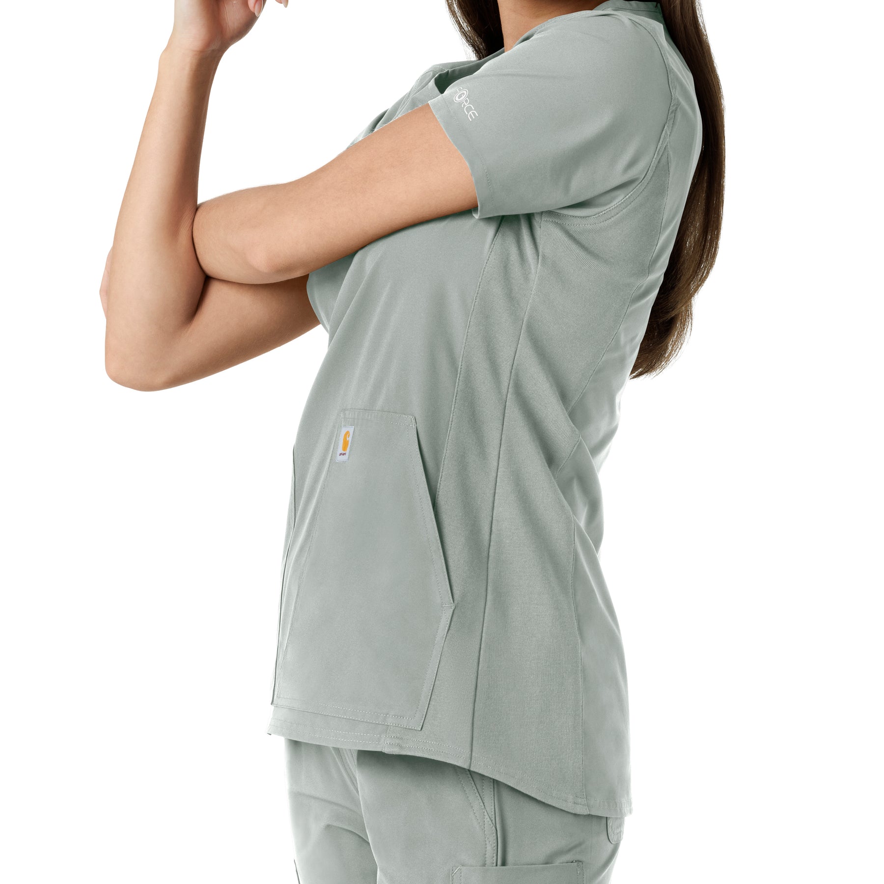 Carhartt Force Essentials Women's Notch Neck Tunic Knit Panel Scrub Top - Grey
