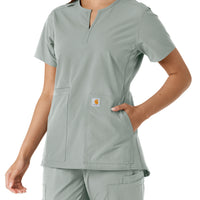 Carhartt Force Essentials Women's Notch Neck Tunic Knit Panel Scrub Top - Grey