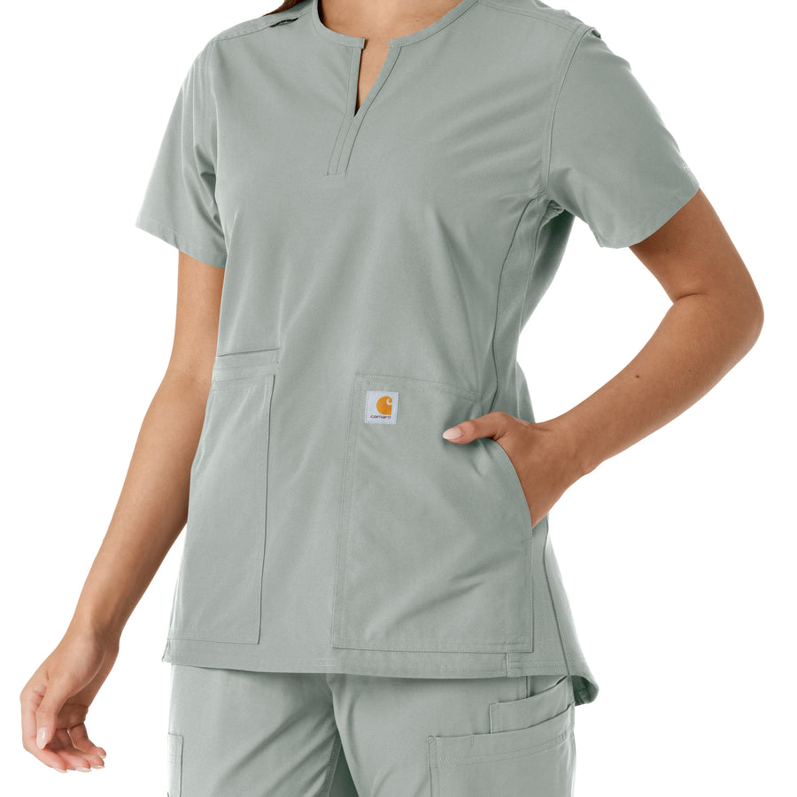 Carhartt Force Essentials Women's Notch Neck Tunic Knit Panel Scrub Top - Grey