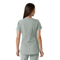 Force Essentials Women's Notch Neck Tunic Knit Panel Scrub Top Grey back view