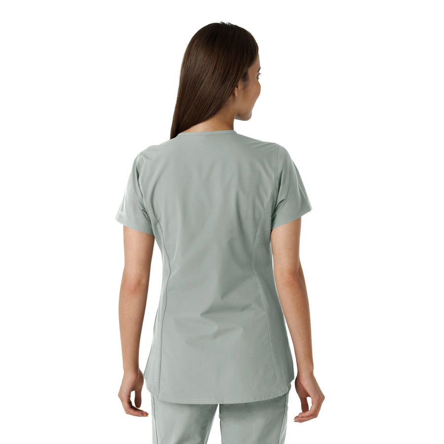 Force Essentials Women's Notch Neck Tunic Knit Panel Scrub Top Grey back view
