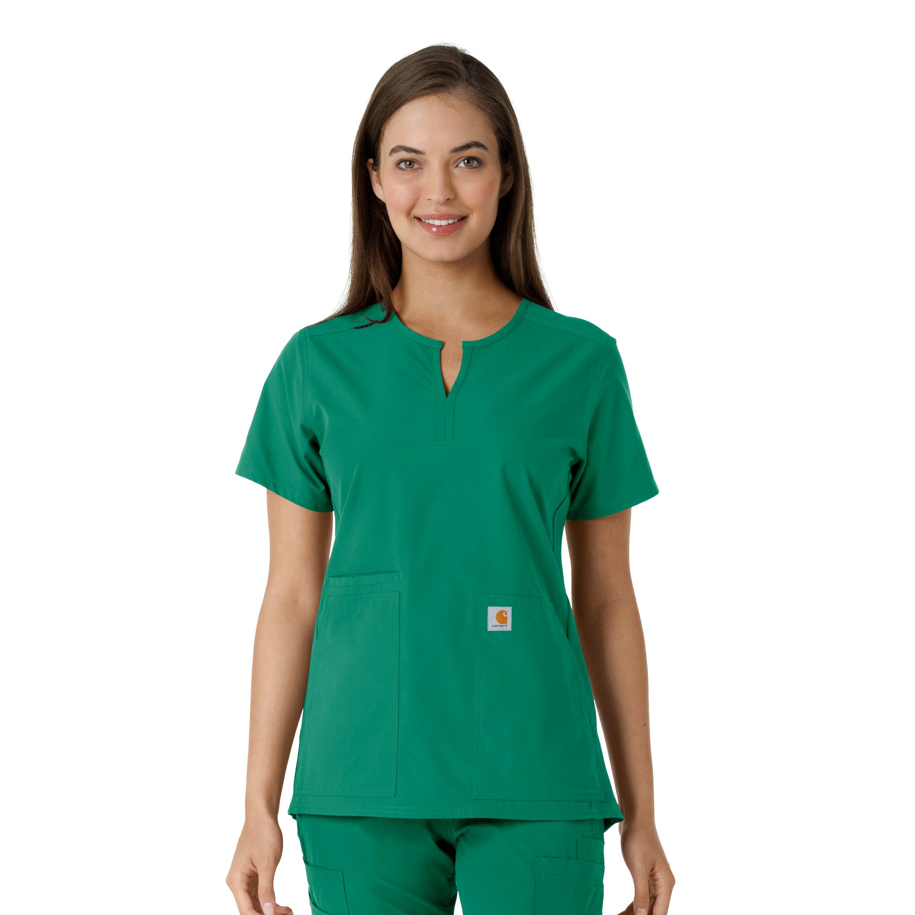 Force Essentials Women's Notch Neck Tunic Knit Panel Scrub Top Hunter