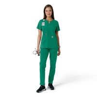 Force Essentials Women's Notch Neck Tunic Knit Panel Scrub Top Hunter full scrub set