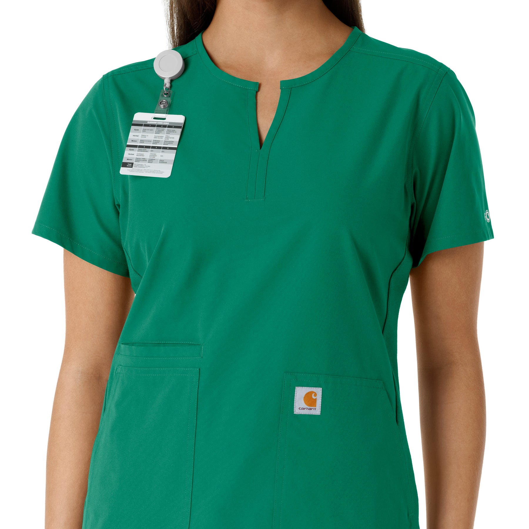 Force Essentials Women's Notch Neck Tunic Knit Panel Scrub Top Hunter side detail 1