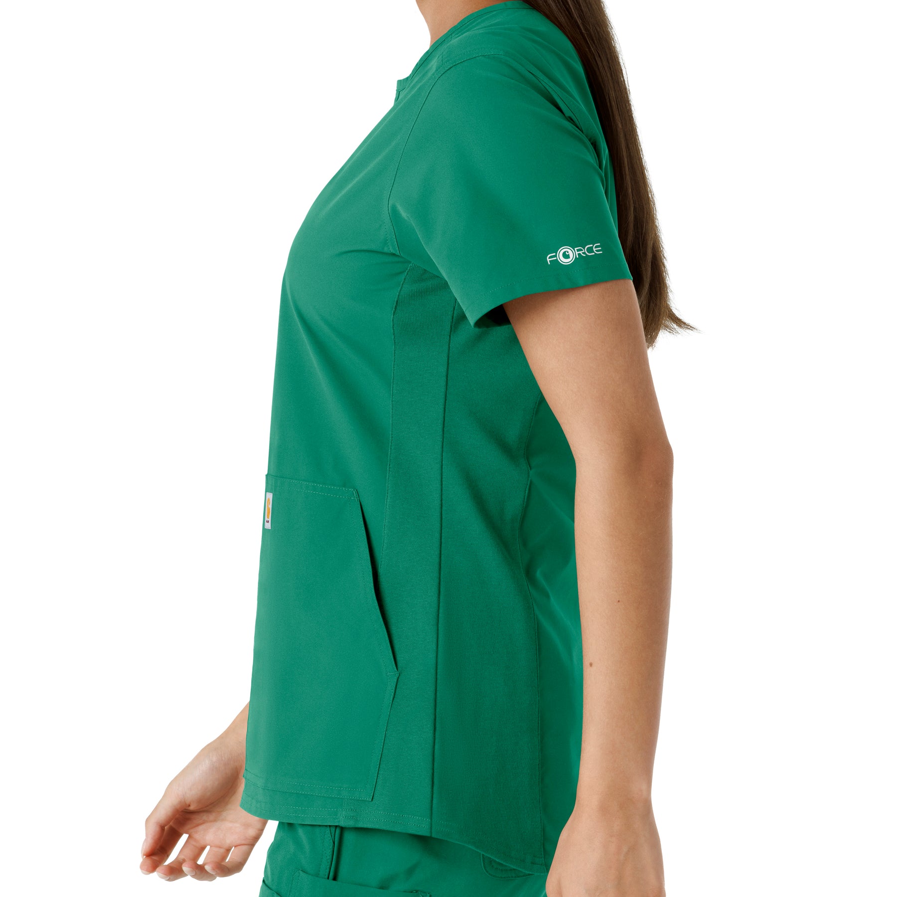 Force Essentials Women's Notch Neck Tunic Knit Panel Scrub Top Hunter back detail