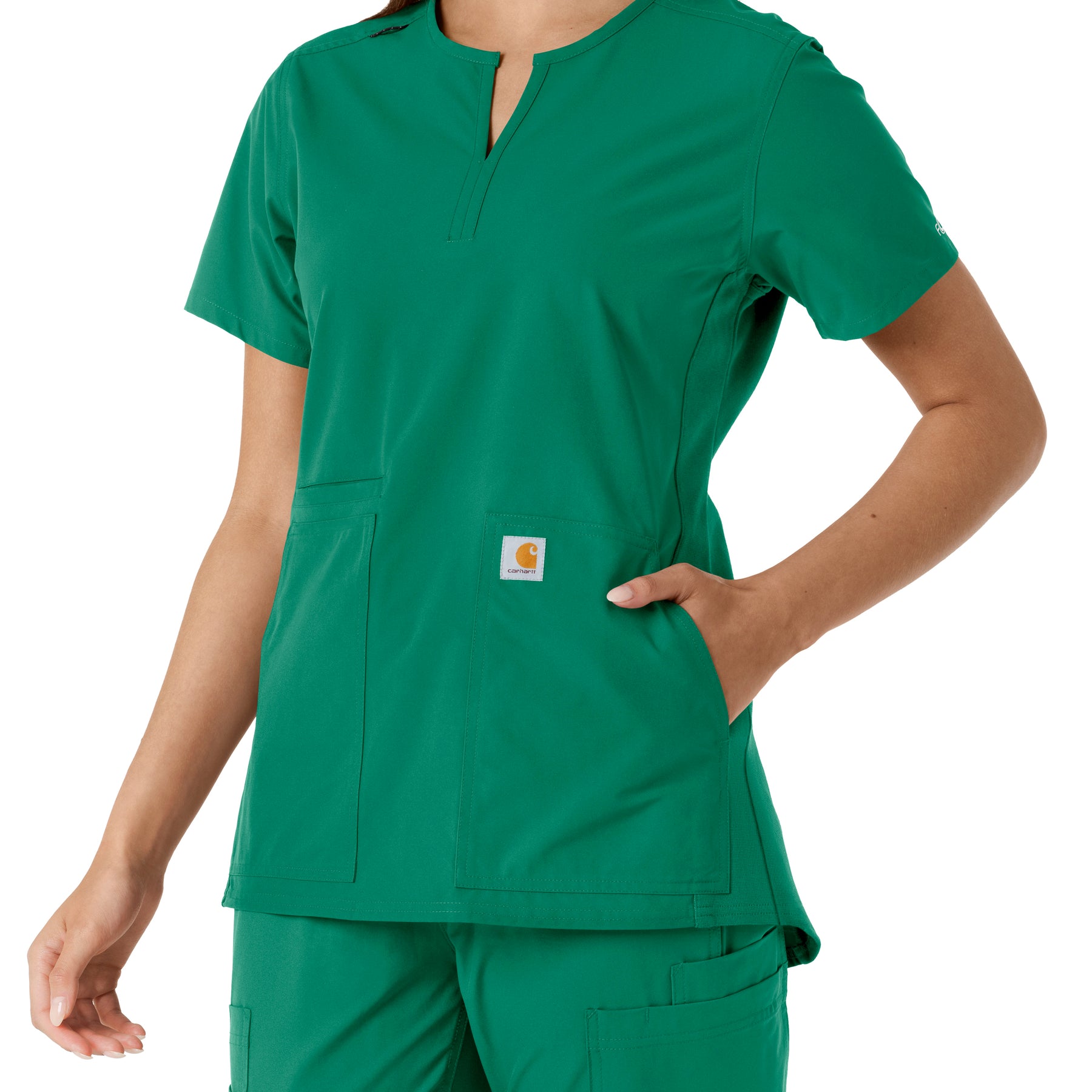 Carhartt Force Essentials Women's Notch Neck Tunic Knit Panel Scrub Top - Hunter