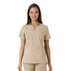 Force Essentials Women's Notch Neck Tunic Knit Panel Scrub Top Khaki