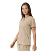 Force Essentials Women's Notch Neck Tunic Knit Panel Scrub Top Khaki side view