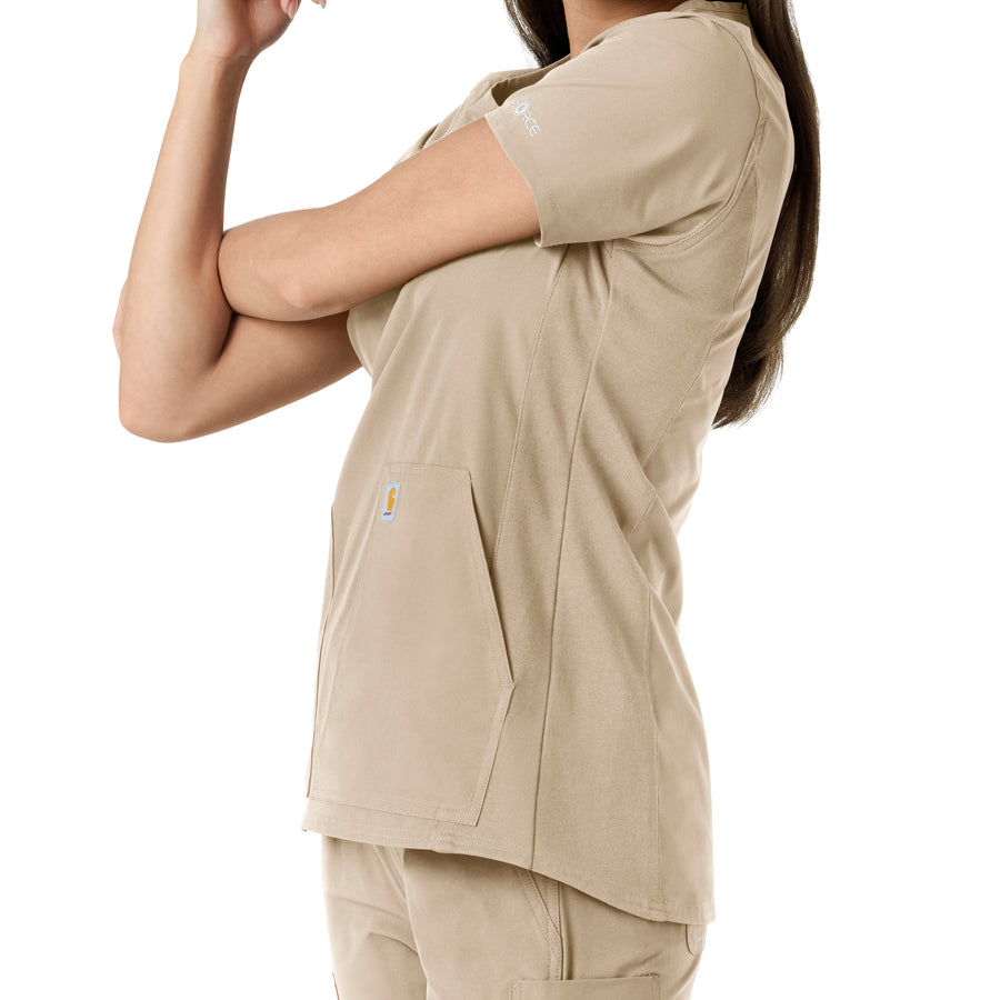 Carhartt Force Essentials Women's Notch Neck Tunic Knit Panel Scrub Top - Khaki
