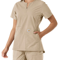 Carhartt Force Essentials Women's Notch Neck Tunic Knit Panel Scrub Top - Khaki