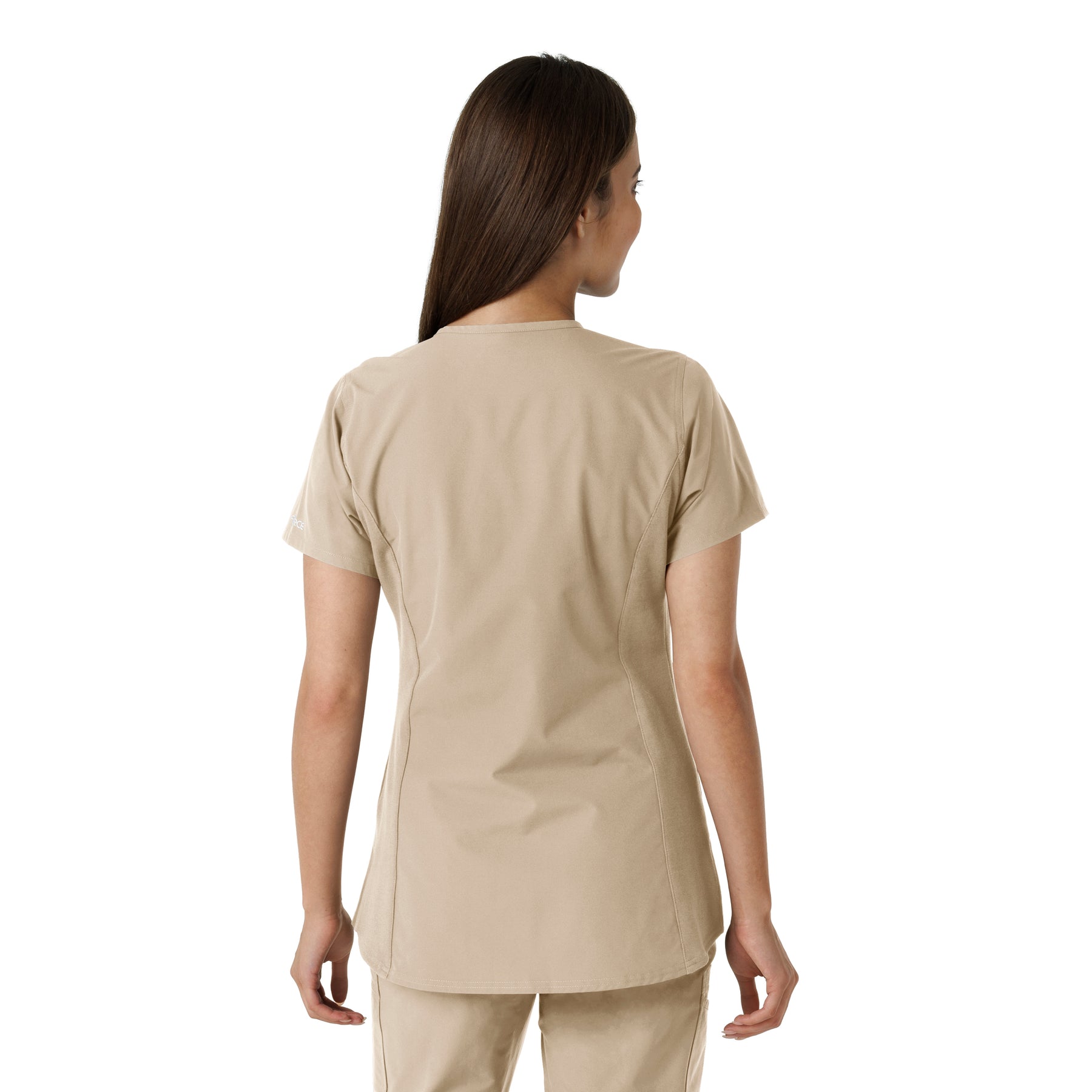 Force Essentials Women's Notch Neck Tunic Knit Panel Scrub Top Khaki back view