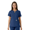 Force Essentials Women's Notch Neck Tunic Knit Panel Scrub Top Navy