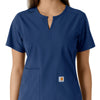 Force Essentials Women's Notch Neck Tunic Knit Panel Scrub Top Navy front detail