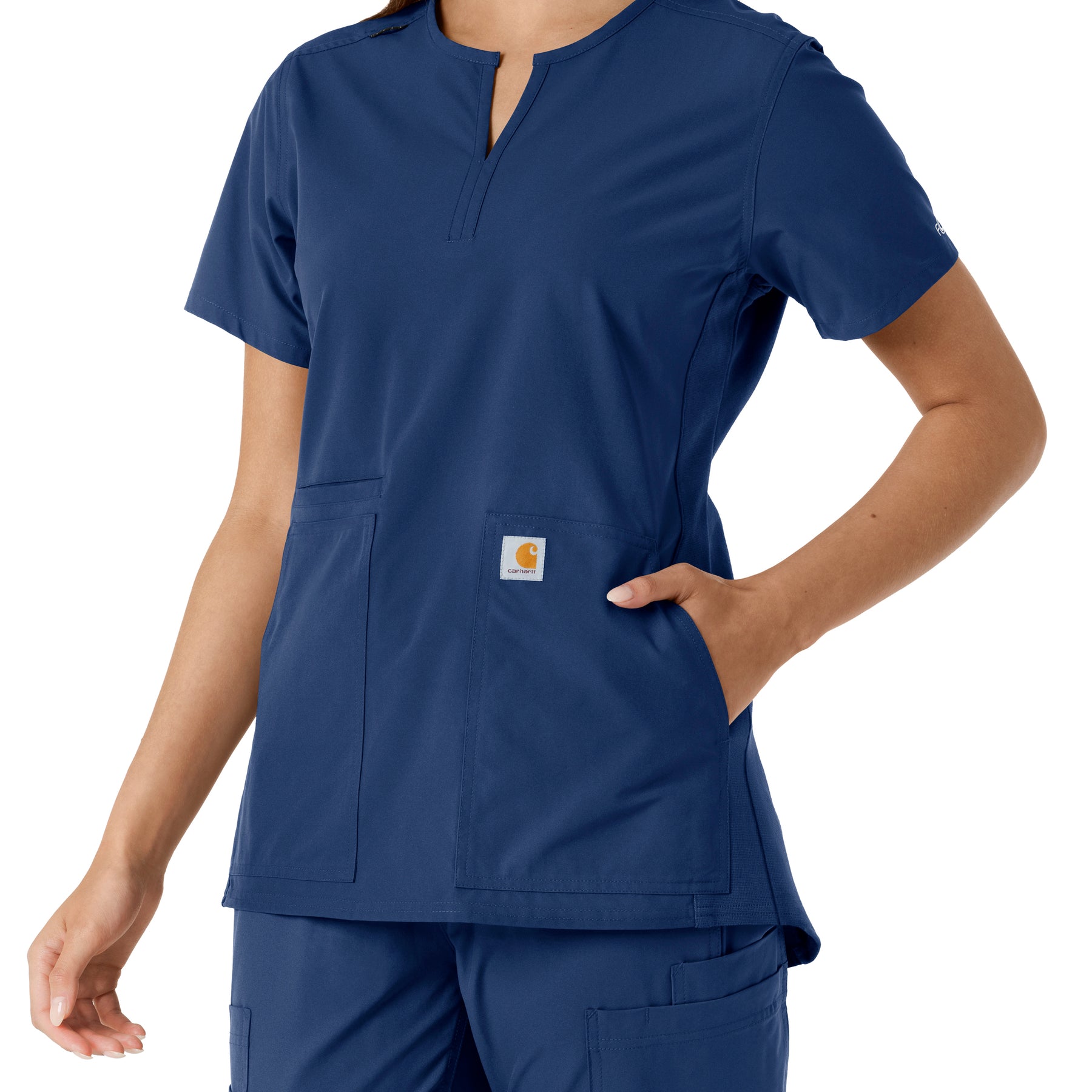 Carhartt Force Essentials Women's Notch Neck Tunic Knit Panel Scrub Top - Navy