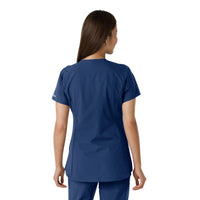 Force Essentials Women's Notch Neck Tunic Knit Panel Scrub Top Navy back view