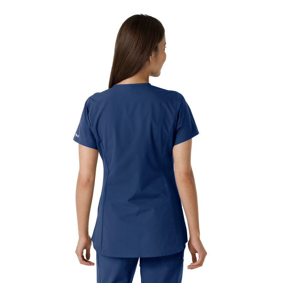 Force Essentials Women's Notch Neck Tunic Knit Panel Scrub Top Navy back view