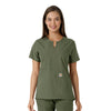 Force Essentials Women's Notch Neck Tunic Knit Panel Scrub Top Olive