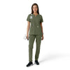 Force Essentials Women's Notch Neck Tunic Knit Panel Scrub Top Olive full scrub set
