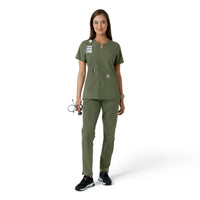 Force Essentials Women's Notch Neck Tunic Knit Panel Scrub Top Olive full scrub set