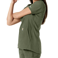 Carhartt Force Essentials Women's Notch Neck Tunic Knit Panel Scrub Top - Olive