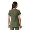 Force Essentials Women's Notch Neck Tunic Knit Panel Scrub Top Olive back view