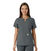 Force Essentials Women's Notch Neck Tunic Knit Panel Scrub Top Pewter