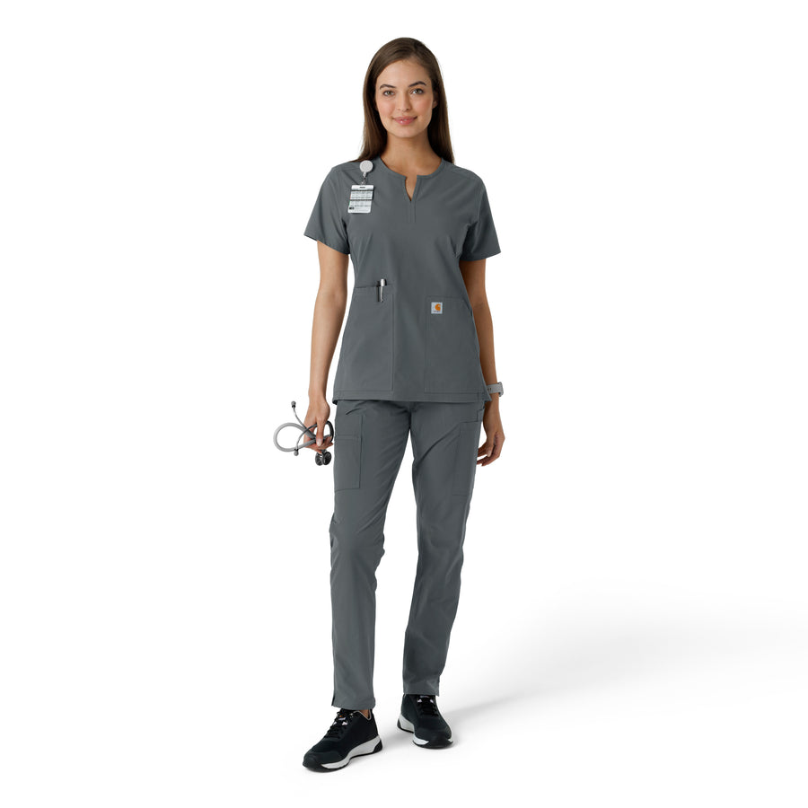 Force Essentials Women's Notch Neck Tunic Knit Panel Scrub Top Pewter full scrub set